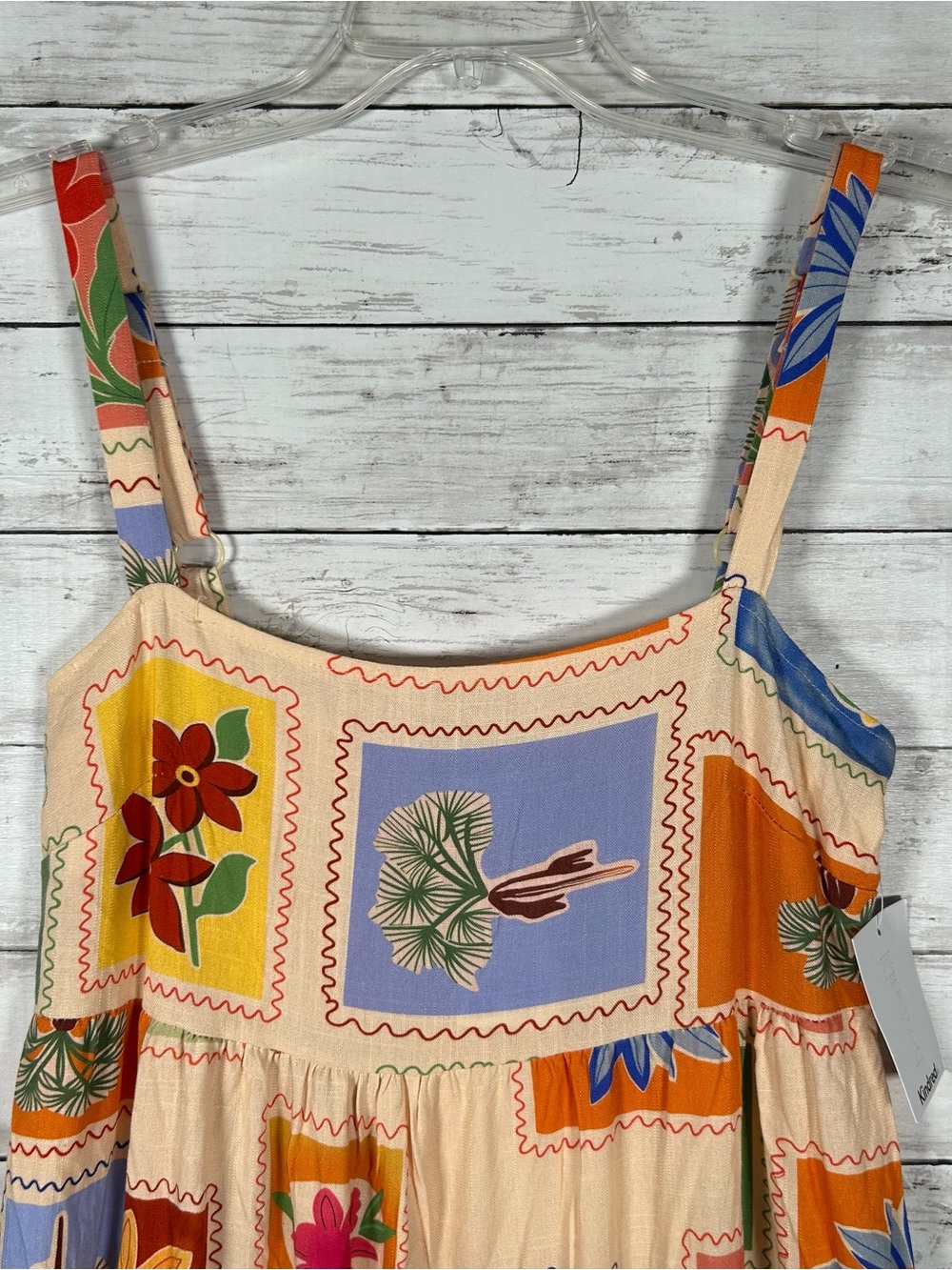 Anthropologie Kindred Floral Postcard Stamp Linen Blend Maxi Dress S NWT - Picture 5 of 6